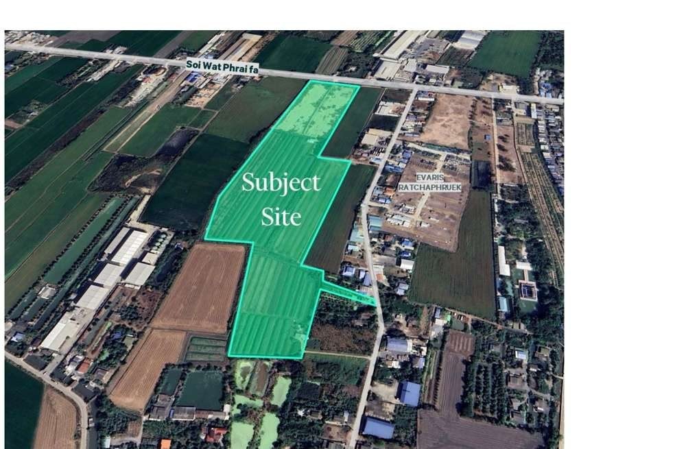P04 — annotated aerial map of the subject site, Soi Wat Phrai Fa, Pathum Thani
